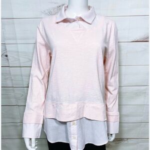 Tommy Hilfiger Sz Large Lt Pink White Stripes Faux Layer Button Down Shirt Y2K